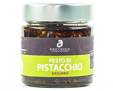 A RICCHIGIA-SICILIA PISTACHO PESTO Y TOMATE - Tarro 90 gr. - Paquete de 2 PC - Producto Artesanal Italiano