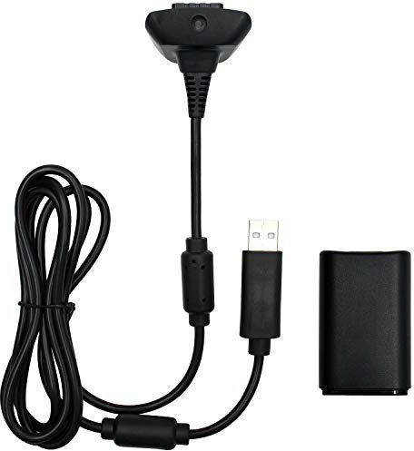 OSTENT 2 in 1 Charger Cable + Rechargeable Battery Pack Compatible for Xbox 360 Wireless Controller Color Black