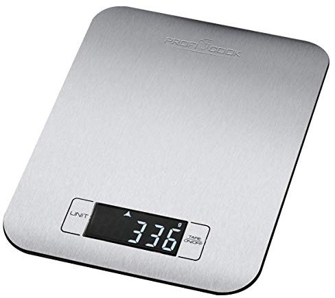 ProfiCook PC-KW 1061 Báscula de Cocina Digital, 5Kg Pasos 1g, función Tara, Acero Inoxidable, Plateado, 16,5 x 1,5 x 22 cm