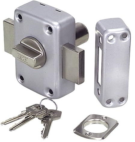 Tesa Assa Abloy, 2110TE4C, Cerrojo de seguridad con llave exterior y boton interior, Cromado