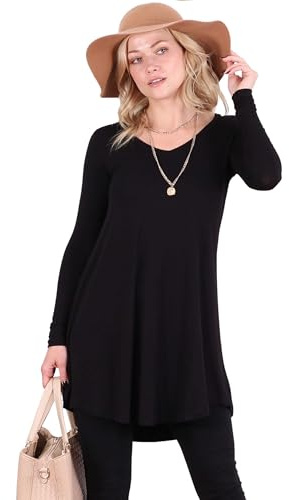 Popana Womens Long Sleeve Tunic Tops to Wear With Leggings Loose Fit Plus Size Dressy Casual XL Black