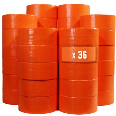 Tecplast Lot de 36 Rubans adhésifs toilés orange 50 mm x 33 m - Rouleau adhésif pour fixer les bâches, fils et câbles