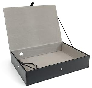 Osco Faux Leather Box File – Paperwork Archive, A4 Document Storage Box with Lock Spring & Press-Stud Fastening, Stylish Home & Office Filing Solution, 37.5×26.5×8 cm, Single, Black