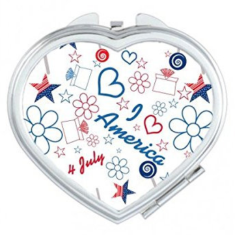 DIYthinker USA Amerika Süßigkeit Blumen-Stern-Liebes-Herz-Wort Illustration Muster-Herz Compact Make-up Taschenspiegel Tragbare Nette kleine Handspiegel