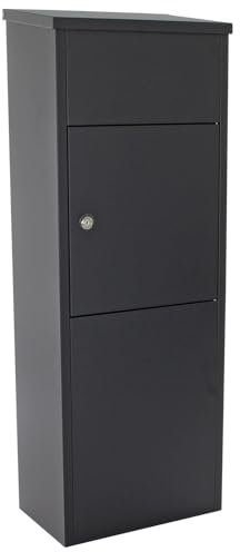 Profirst Cassetta Postale a Colonna per pacchi Mail PM 1100, Nera, Chiusura a Cilindro con 2 Chiavi Incluse, con sportello Superiore per l’Inserimento dei pacchi, Materiale di Montaggio Incluso nell