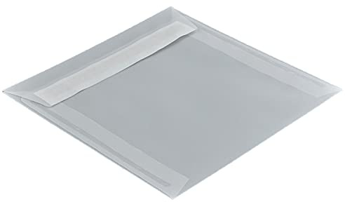 Transparente Briefumschläge, 160 x 160 mm, ohne Fenster, 100 Stück | Haftklebung mit Abziehstreifen, Gerade Klappe, 100 g/m² Offset, Transparent-weiß, Blanke Briefhüllen