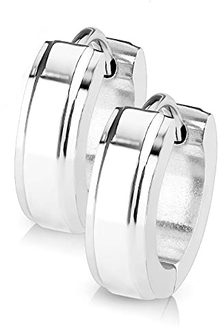 Bungsa Silberne Creolen Ohrringe hochglanzpoliert 4mm mit 2 Außenringen - 1 Paar Klappcreolen Edelstahl