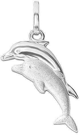 CLEVER Bijoux en argent 925 Pendentif couple de dauphins mat et brillant
