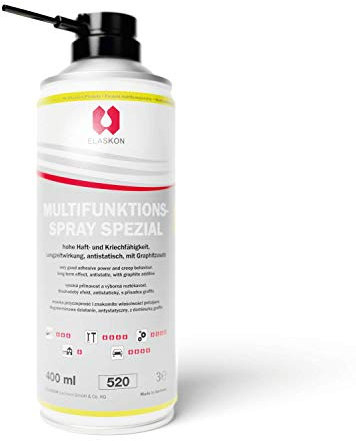 ELASKON Multifunktionsspray für Auto, Motorrad & Haushalt/Schmieröl-Spray als silikonfreies Sprühöl/Graphitiertes Rostlöser-Spray Verschleiß & Nässe (1 x 400 ml Aerosoldose),40770298, gelblich-schwarz