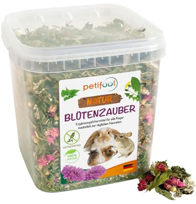 petifool Blütenzauber 360g - Ergänzungsfutter für Nager - natürliches Nagerfutter für Kaninchen, Meerschweinchen, Hamster, Chinchilla & mehr - ohne künstliche Zusätze - 100% Natur -artgerechtes Futter