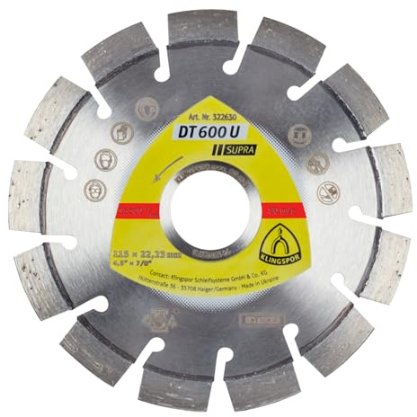 Klingspor DT 600 U Supra Diamanttrennscheibe 115 x 2,4 x 22,23 mm 13 Segmente Kurzverzahnung - für Baustellenmaterialien und Beton - 322630
