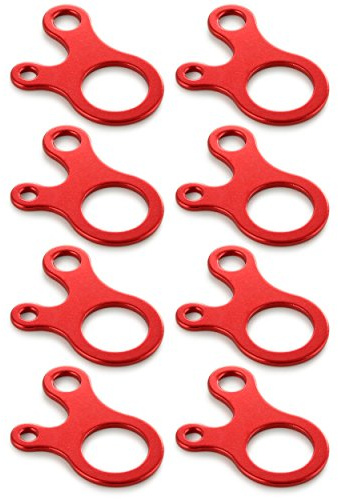 Ganzoo set di 8 tenditori a tre fori per corde, in alluminio di alta qualita rosso, per mettere in tensione tiranti e linee su tenda e ripari, regolazione ripetibile senza rifare nodi, Paracord 550