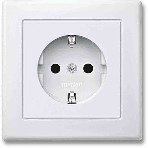 Merten MEG2300-1519 SCHUKO-Steckdose mit voller Abdeckplatte, BRS, Steckklemmen, polarweiß, M-SMART