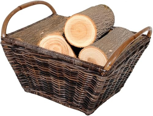 Kobolo Kaminholzkorb Holzkorb für Kaminholz -aus Rattan Krabu ausgestattet mit Leinen