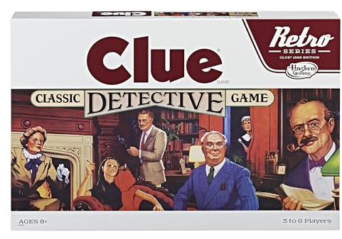 Hasbro Gaming Retro Series Clue 1986 Edition Board Game, Classic Mystery Game for Kids, Family Board Games for 3-6 Players, Ages 8+ (Amazon Exclusive)