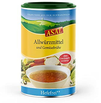 Asal Gemüsebrühe ohne Hefe 280 g für ca. 55 Teller - Gemüsebrühe mit 20% nur Kräuter, Gemüse und Gewürze, ohne Sellerie, ohne Hefe, gluten- und laktosefrei, optimal als Salzersatz, Konzentrat