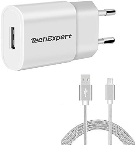 Chargeur Secteur vers USB Blanc + Cable USB 1m pour liseuses et Smartphones avec Port Micro USB