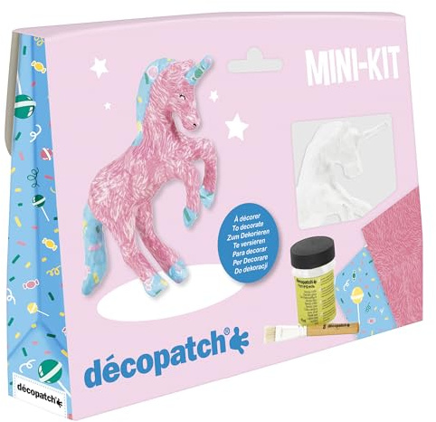 Décopatch KIT009O Bastel Set Pappmaché Einhorn (ideal für Kinder, 3,5 x 19 x 13,5 cm) rosa, bunt