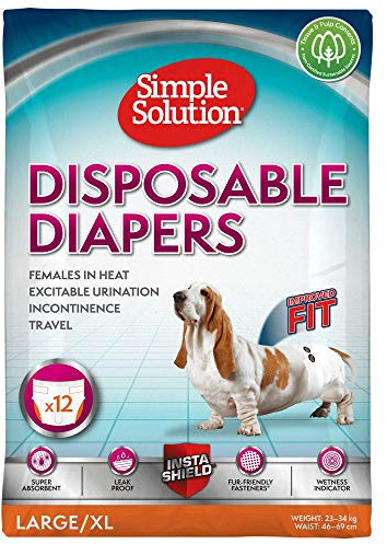 Simple Solution Disposable Dog Diapers for Female Dogs, Super Absorbent Leak-Proof Fit with Wetness Indicator for Excitable Urination, Incontinence or females in heat - 12 pack