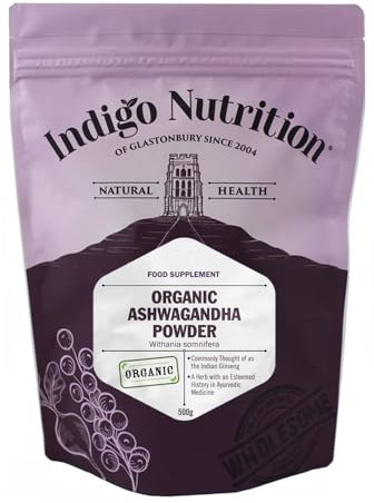 Indigo Herbs Organic Raw Ashwagandha Powder 500g | Adaptogen | Sleep Aid | Withania somnifera | Vegan & GMO-Free