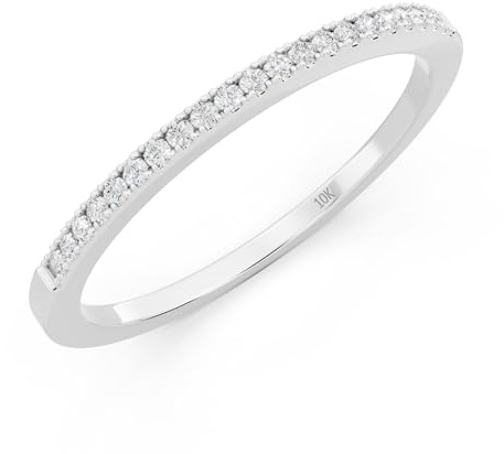 Dazzlingrock Collection 0.08 Cttw Womens Diamond Wedding Band, Real Natural Round White Diamond Minimalist Thin Stackable Ring for Her in 10K Solid White Gold, Size 5