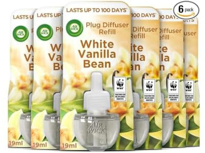 Air Wick Plug in Diffuser Refill, White Vanilla Bean, Pack 6 x 19ml, Long Lasting Fragrance, Lasts up to 600 days, Packaging may vary