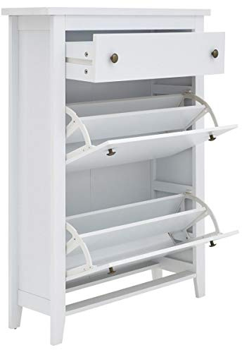 GFW Deluxe Two Tier Shoe Cabinet, Slim Storage Unit for up to 12 Pairs of Shoes, Stylish Hallway Organiser, Modern Design for Entryway, Living Room or Hallway, White