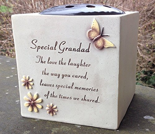 Special Grandad - Grave Vase (Rose Bowl) with Butterfly and Flowers - Memorial Garden Graveside