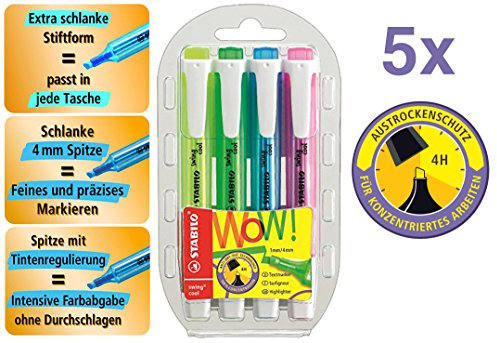 Stabilo swing® cool Textmarker Farbsortiert im Kunststoffetui Keilspitze 1 und 4 mm 275/4 4er-Pack im 5er Pack