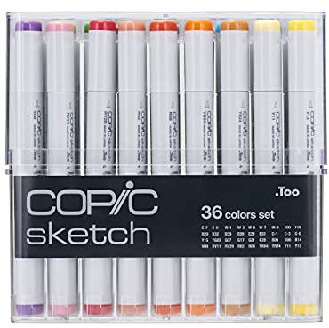COPIC Sketch Set 36 Colors, 36er Set im Acryl-Display, Twin Marker mit einer mittelbreiten und einer Brush-Spitze