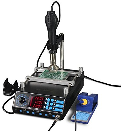 GOWE 3 in 1 BGA Rework Station 650W SMD Hot Air Gun+ 60W Soldering Irons +500W Preheating Station