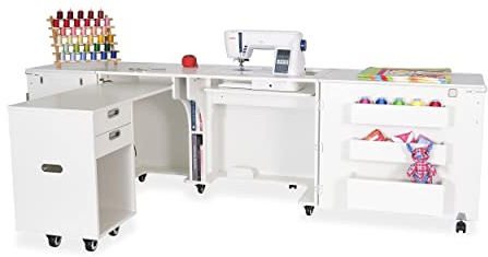 Arrow K8611 Aussie Kangaroo Sewing, Cutting, Quilting, Crafting Cabinet with Storage, Portable with Wheels and Airlift, Large, White Ash Finish