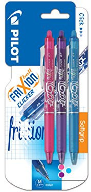 Pilot Frixion Clicker Rollerball, einziehbar, radierbar, 0,7 mm Spitze, Violett/Rosa/Türkis, 3 Stück