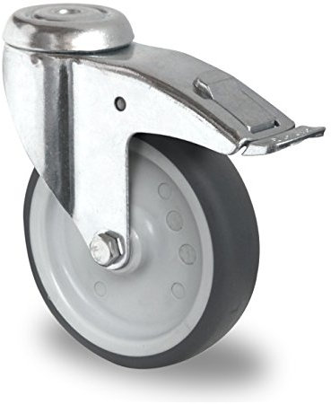 Apparaterolle Lenkrolle mit Bremse 100 mm mit Feststeller Gummi grau-spurlos Rückenloch Möbelrolle Transportrolle