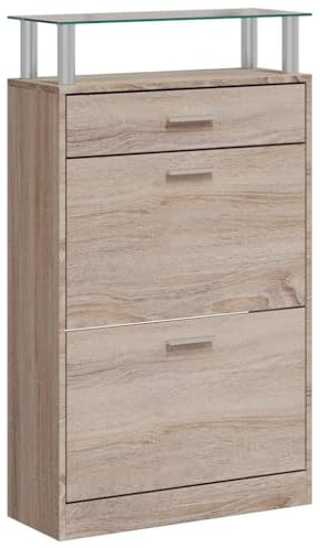 vidaXL Schuhschrank mit Schubfach & oberes Glasregal Holz Eichenoptik