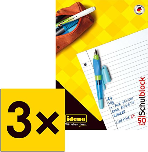 Schreibblock- Schulblock liniert, im 3 er Pack , DIN A4, Lineatur 27
