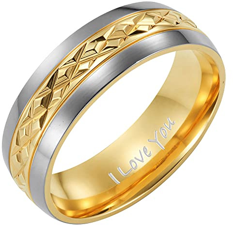 Willis Judd 7mm Titanium Ring for Men Engraved I Love You In Wooden Gift Box Wedding Band Ring Mens Engagement Ring Groove Promise Ring Comfort Fit Size W