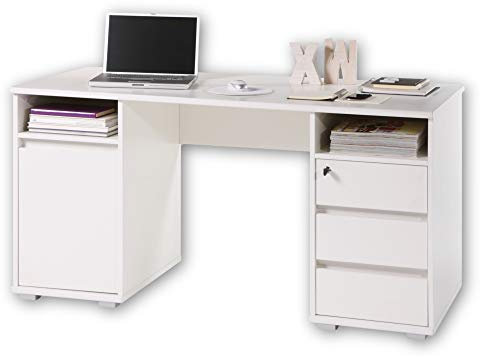 Stella Trading PRIMUS 2 Schreibtisch mit Schubladen, Weiß - Bürotisch Computertisch fürs Homeoffice mit Stauraum und offenen Ablagefächern - 145 x 74 x 65 cm (B/H/T)