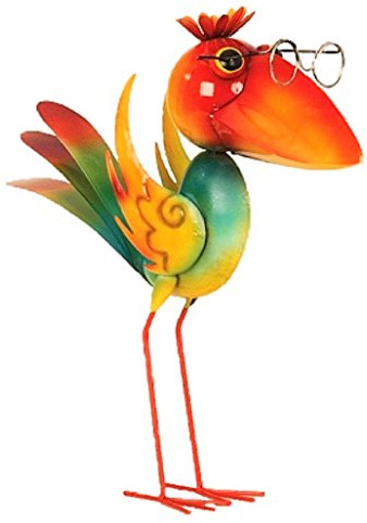 Geschenkestadl Große Metall Figur exotischer bunter Vogel 43cm Garten Dekoration Vogelscheuche schlauer Vogel