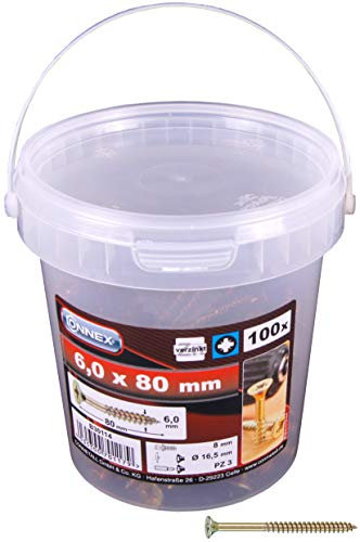 Connex B30114 Lot de 100 Vis galvanisées pour panneaux de particules PZ 6 x 80 mm