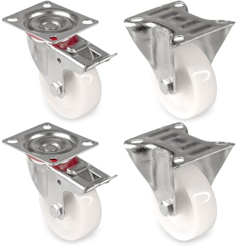 PRIOstahl - Lot de roulettes de transport pour charges lourdes - 100 mm - Roulettes pivotantes à 360° - Roulettes fixes - Blanches - Charge maximale par roulette - Roulettes industrielles - Pour