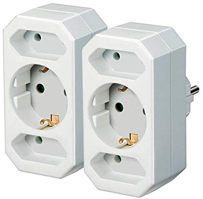 Brennenstuhl Adapterstecker Euro 2 + Schutzkontakt 1 weiß, 1508050 (2, 2 Euro | 1 Schuko)