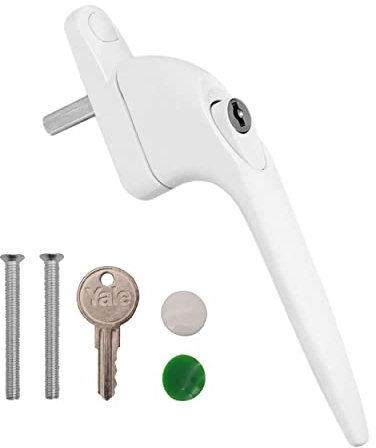 Yale YES-WINH-WH Essentials Inline Replacement Window Handle, Universal Espag, for UPVC Windows, Key Locking, White Finish, 40 mm
