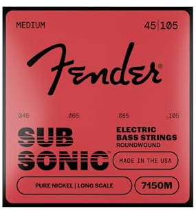 Fender Original 7150 Bass Strings, Pure Nickel Roundwound, Long Scale, 7150M .045-.105