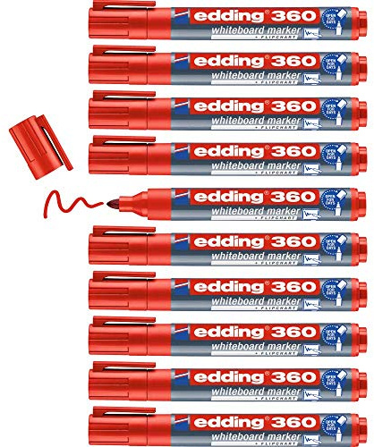 edding 360 Whiteboardmarker - rot - 10 Whiteboard Stifte - Rundspitze 1,5-3 mm - Boardmarker abwischbar - für Whiteboard, Flipchart, Magnettafel, Pinnwand, Memoboard - Sketchnotes - nachfüllbar