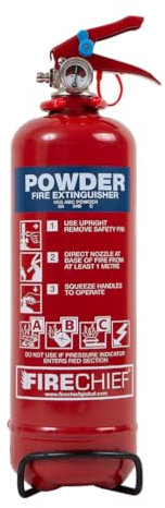 Firechief 1kg Powder Fire Extinguisher - Red Fire Extinguisher for Home - Multi Purpose Powder Supplied with Bracket - Kitemark Certified to BS EN 3, LPCB and MED Approved - FMP1 Model
