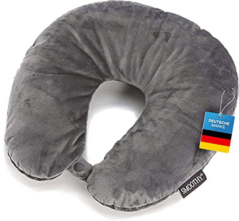 Smoothy Reise Nackenkissen mit Mikroperlen - Nackenhörnchen mit Fleece Bezug - Grau
