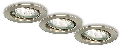 BRILONER - 3er Set LED Einbaustrahler 230V, Deckenspots, LED Spots, Einbauspots LED, Einbauleuchten Decke, Schwenkbar, 68mm, Warmweißes Licht, IP23, Matt-Nickel, 86x70 mm (DxH)