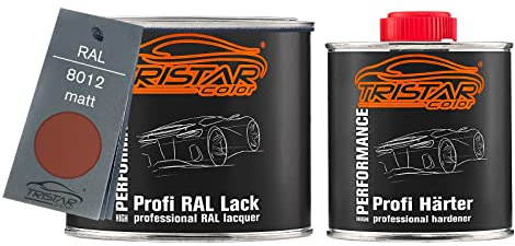 TRISTARcolor RAL 8012 Rotbraun matt Lack Dose + Härter 0,75 L | 2K-Set aus Lack + Härter, schnelltrocknend