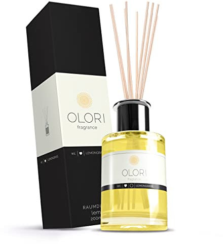 Duftöl Lemongras - Diffuser mit Stäbchen - Raumduft mit ätherischen Ölen frisch, fruchtig, spritzig - 100% Natürlich & Rein - Raumdüfte mit Duftstäbchen - Lufterfrischer mit Citrus-Sommer-Duft (200ml)